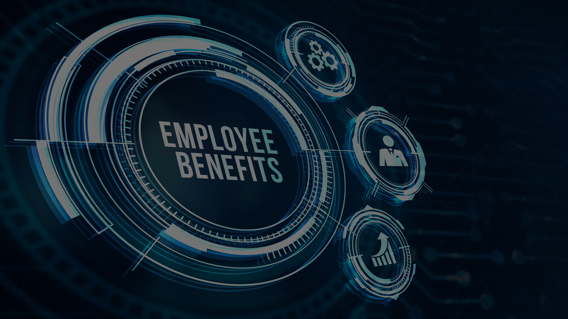 Employee Benefits Enrollment Doesn’t Need to Be Complicated Screen with the words "Employee Benefits" on it and blue and white streaks circling it