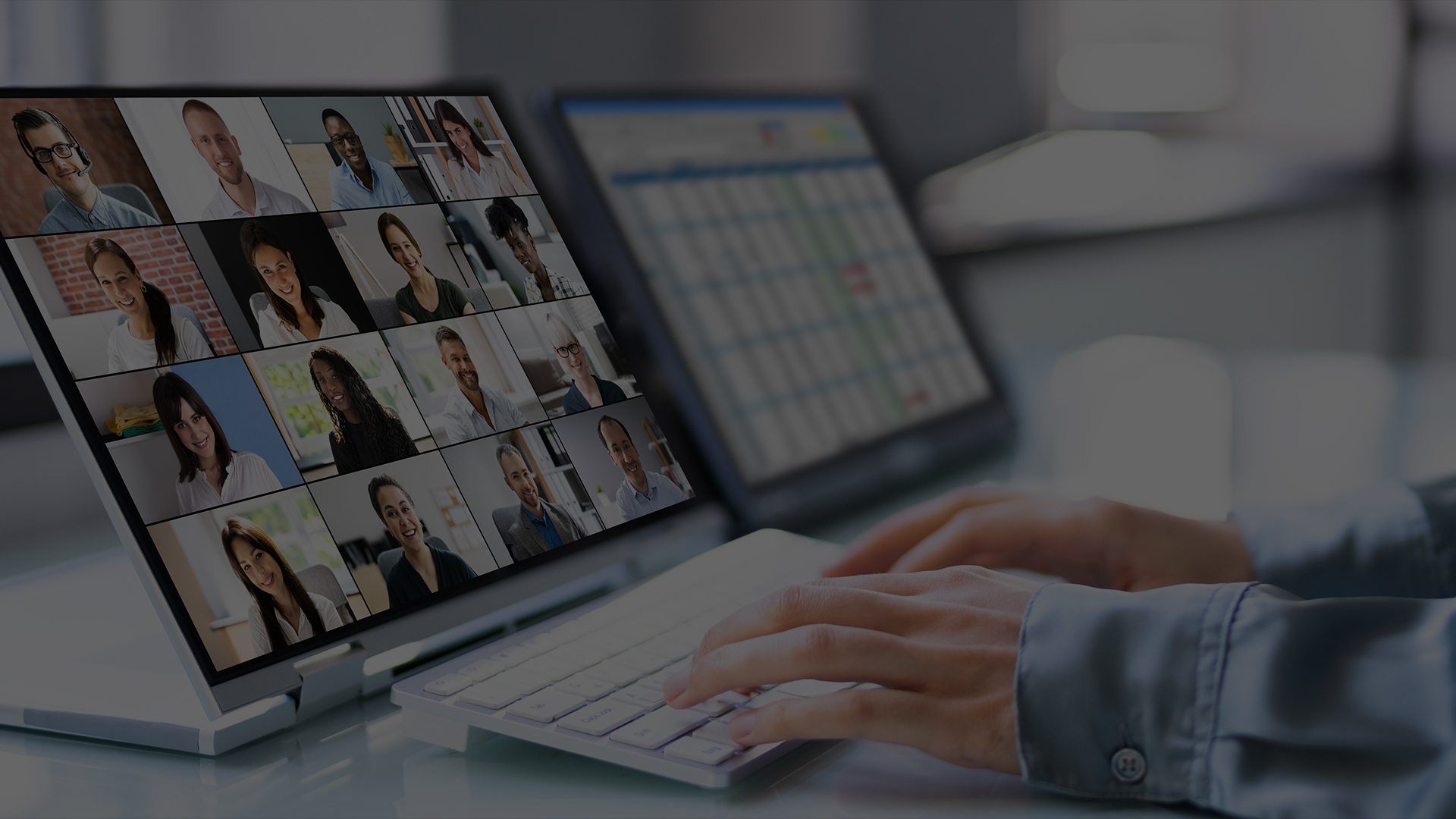 Innovative Office Solutions for Hybrid Working Hybrid Working | Close up of a laptop screen showing an employee in a meeting.
