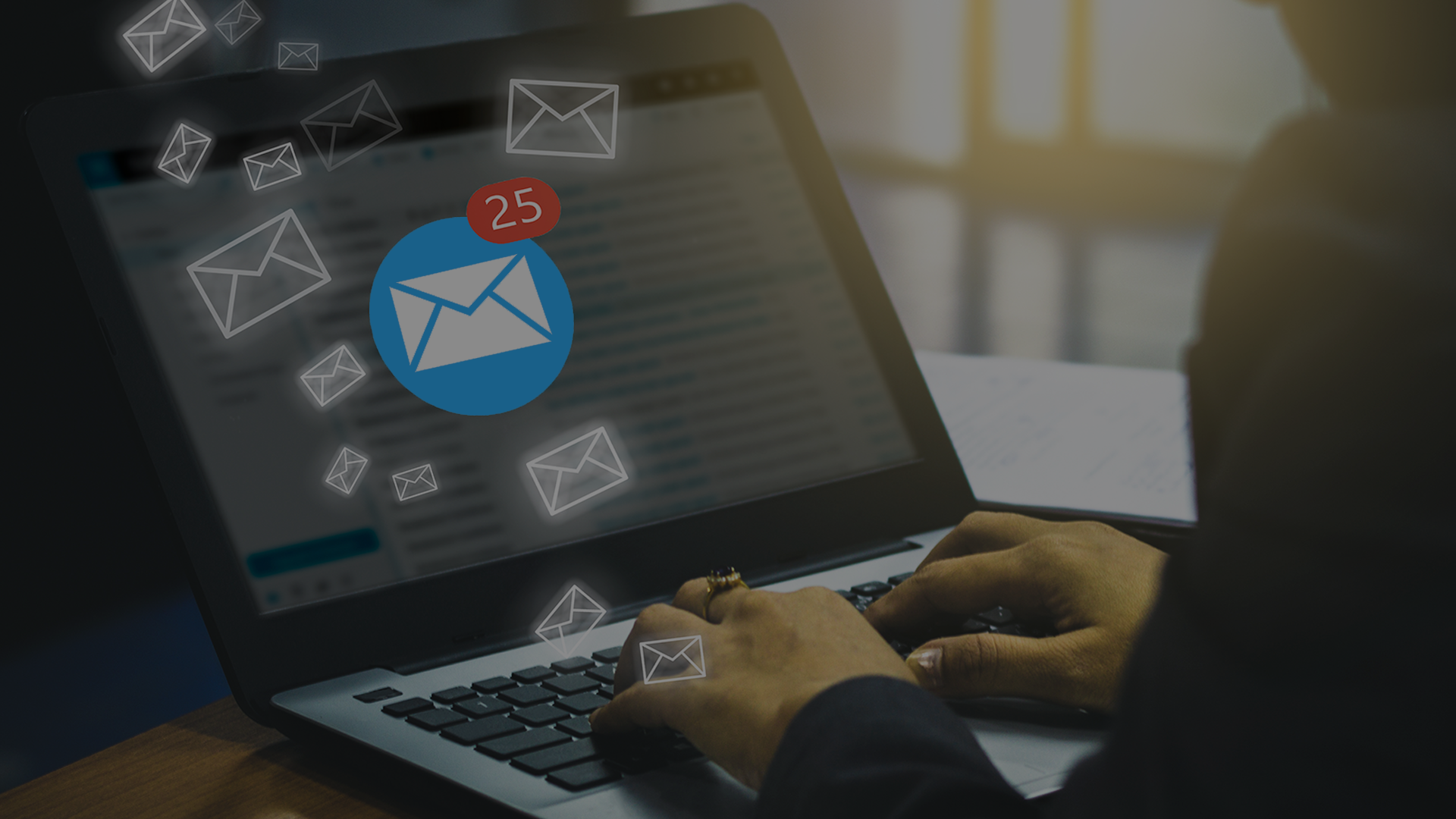 The Benefits of a Virtual Address for Business Virtual address for business | picture looking over the shoulder of a person typing on their laptop with icons floating off the screen
