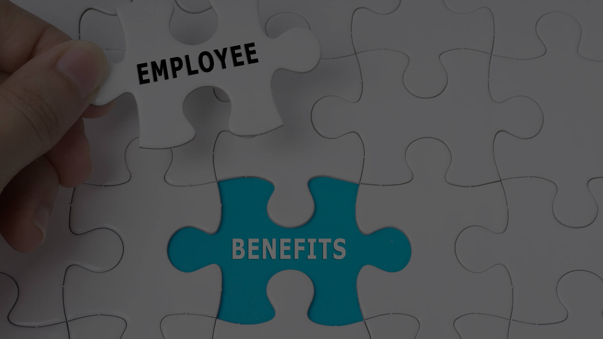 A person is connecting a puzzle piece that says Employee to a puzzle piece that says Benefits